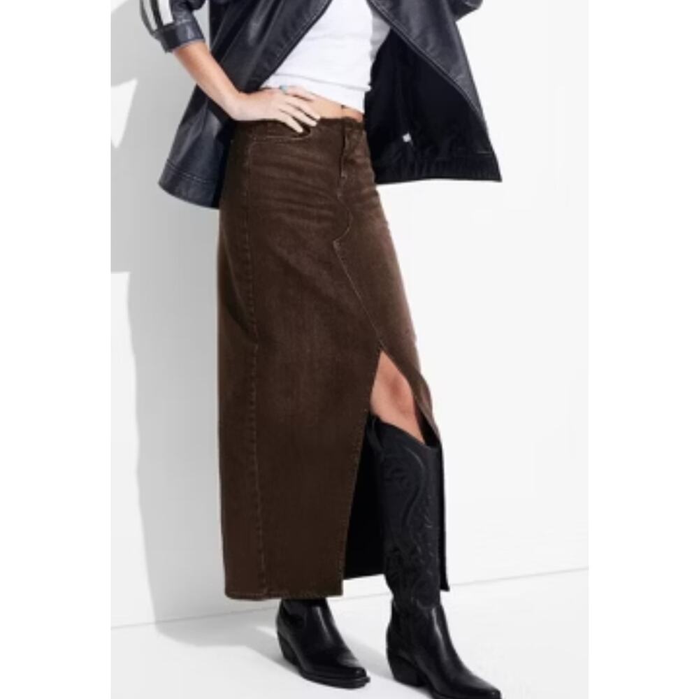wild fable Brown Maxi Corduroy Skirt with Front Slit
